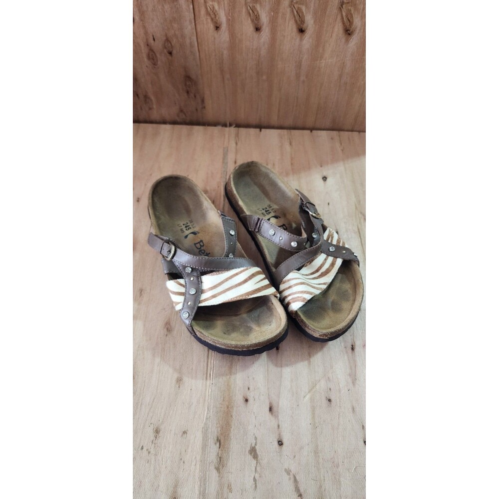 Betula by Birkenstock Brown Zebra Striped Studded Slip On Sandals sz US7 EU38